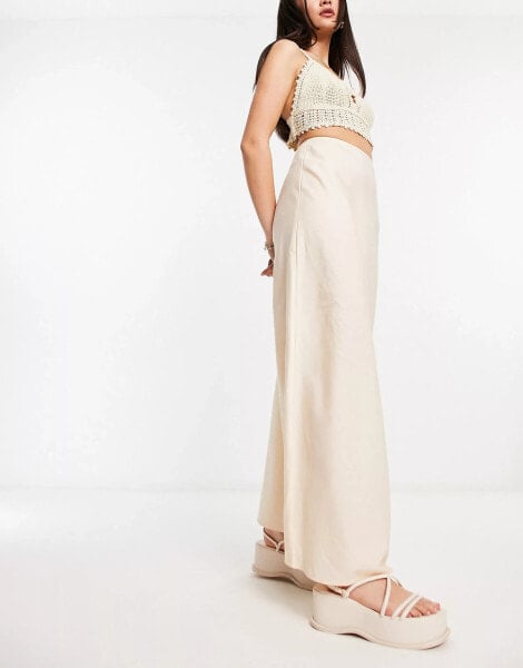 ASOS DESIGN linen bias maxi skirt in natural