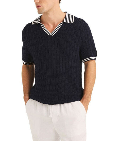 Men's Miami Vice x Textured Short-Sleeve Striped-Trim Polo Sweater