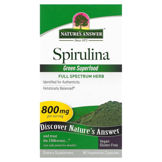 Биологически активная добавка Nature's Answer Спирулина, 800 мг, 90 капсул (400 мг на капсулу)