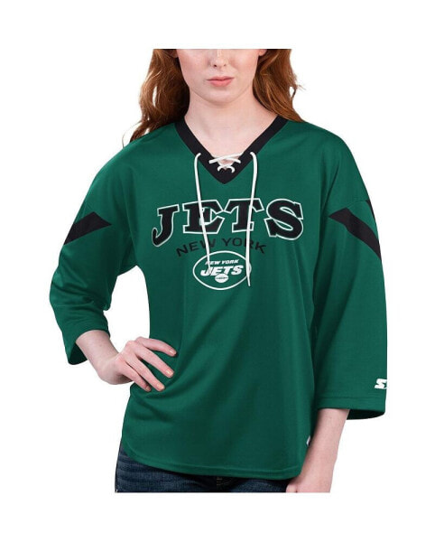 Women's Green New York Jets Rally Lace-Up 3/4 Sleeve T-shirt