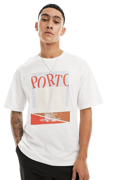 Jack & Jones oversized yacht print t-shirt in white