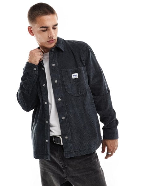 Lee unisex worker cord overshirt relaxed fit in charcoal