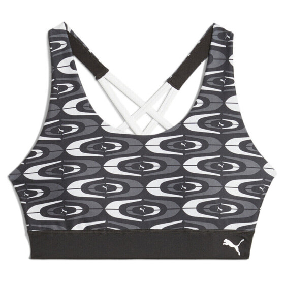 Puma Retro Glam Strappy Mid Impact Training Sports Bra Womens Black, White Casua