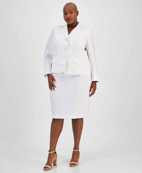 Plus Size Textured Three-Button Jacket & Skirt Suit