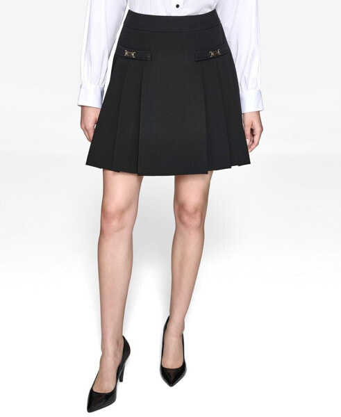 Women's Pleated Buckle-Detail Mini Skirt