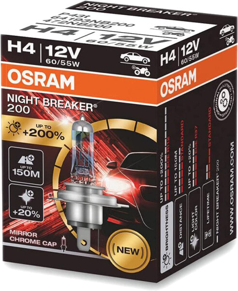 OSRAM Night Breaker H11, 200 Percent More Brightness, Halogen Headlight Bulb, 64211Nb200-Hcb, 12V Car, Duo Box (2 Bulbs) [Energy Class A]