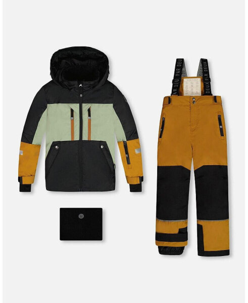 Big Boys Two Piece Technical Snowsuit Colorblock Black, Sage And Spice