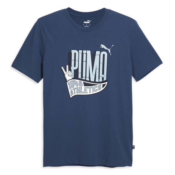 Футболка мужская PUMA Athletics Graphic Crew Neck Short Sleeve Blue Casual Tops 6791