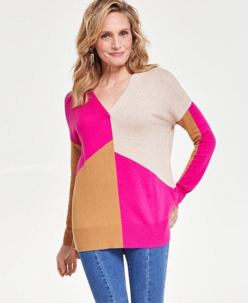 Women's Colorblocked V-Neck Stephem Sweater, Created for Macy's