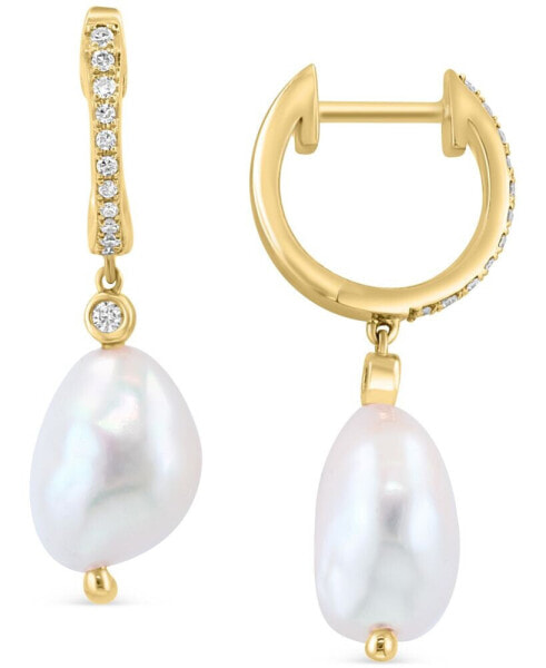 Серьги EFFY Collection Freshwater Pearl & Diamond Dangle Hoop