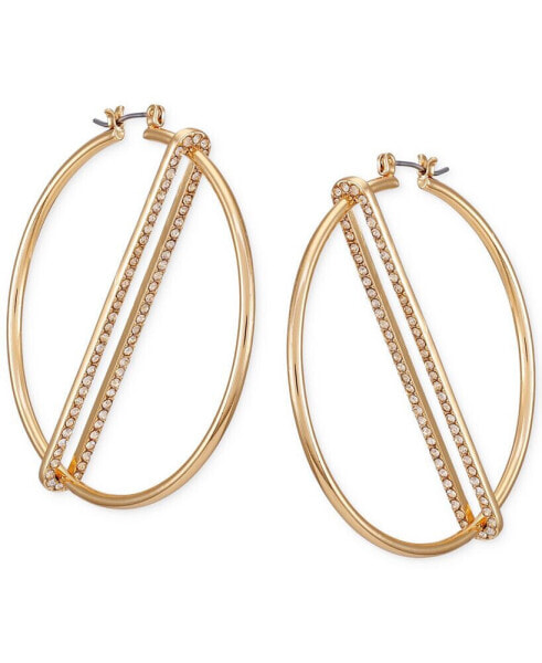 Gold-Tone Crystal Diagonal Bar Large Hoop Earrings, 2.25"