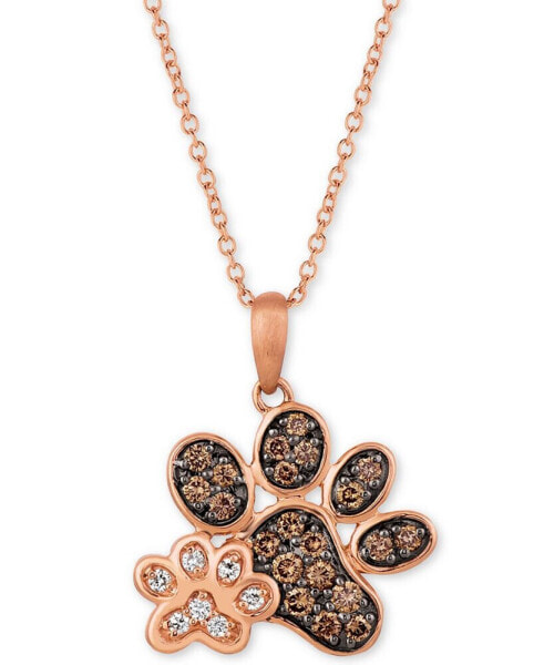 Le Vian nude™ & Chocolate® Diamond Paw Prints 20" Pendant Necklace (3/8 ct. t.w.) in 14k Rose Gold
