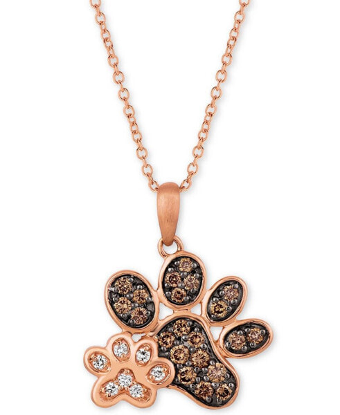 Nude™ & Chocolate® Diamond Paw Prints 20" Pendant Necklace (3/8 ct. t.w.) in 14k Rose Gold