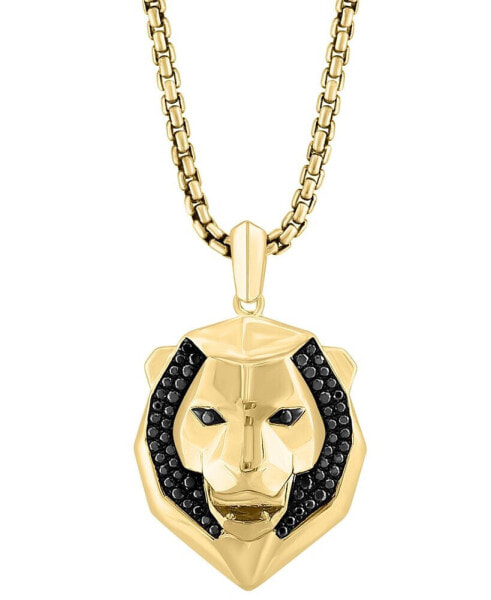 EFFY® Men's Black Spinel Lion Head 22" Pendant Necklace (1/10 ct. t.w.) in 14k Gold-Plated Sterling Silver