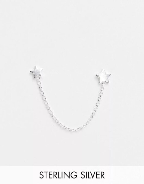 Kingsley Ryan Sterling Silver star stud earrings on chain in silver