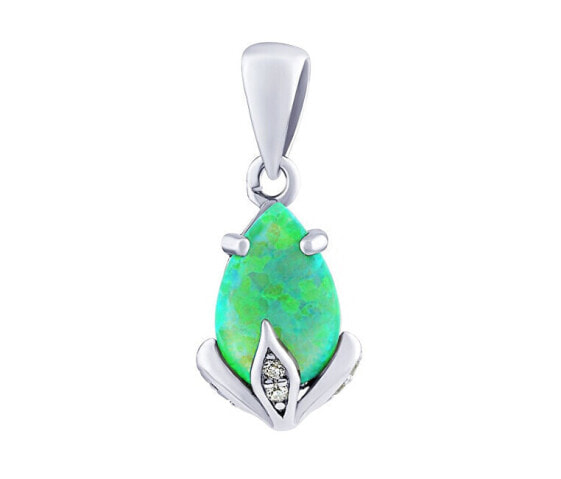 Silver Clarissa Pendant with Green Opal and Brilliance Zirconia JJJ1267PG