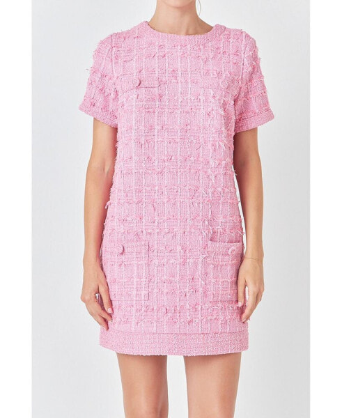 Women's Buttoned Tweed Shift Dress