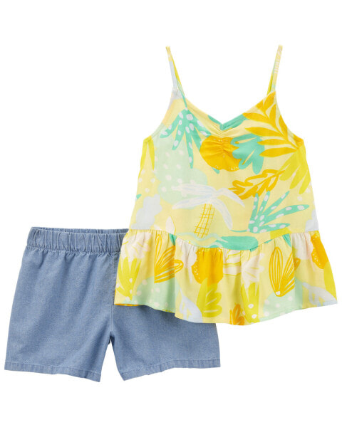 Kid 2-Piece Floral Tank & Chambray Short Set Made With LENZING™ ECOVERO™ 7