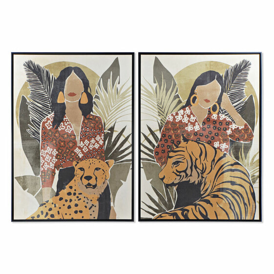 Картина DKD Home Decor Женщина Тигр 104 x 4,5 x 144 cm Животное Тропический (2 штук)