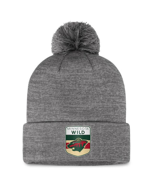 Men's Gray Minnesota Wild Authentic Pro Home Ice Cuffed Knit Hat with Pom