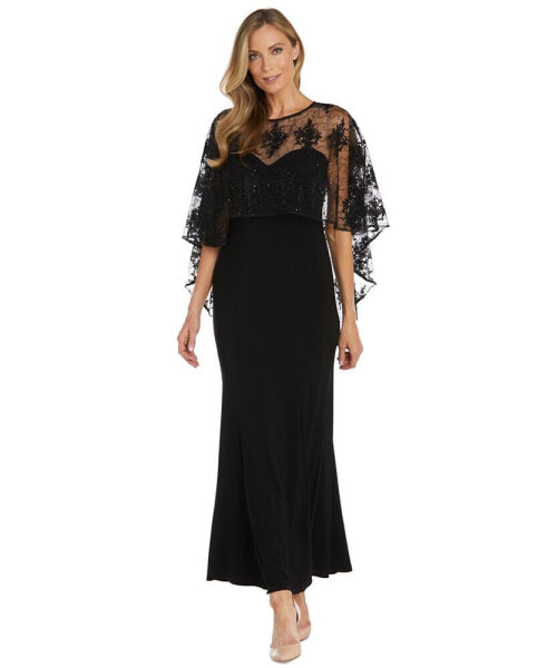 Women's Embellished-Capelet Gown