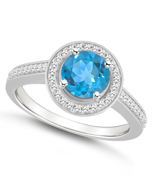 Blue Topaz (1-2/3 ct. t.w.) and Diamond (1/5 ct. t.w.) Halo Ring in Sterling Silver