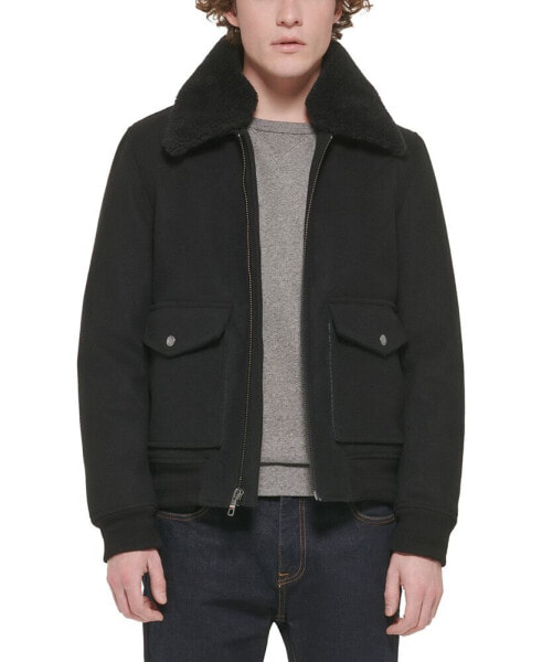 Men's Faux-Fur-Collar Bomber Jacket