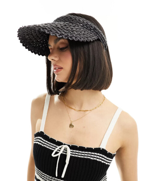 My Accessories raffia visor hat in black