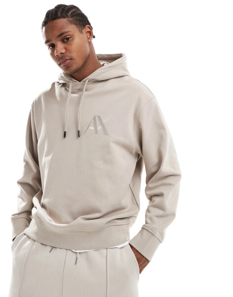 Armani Exchange contrast chest logo hoodie in beige