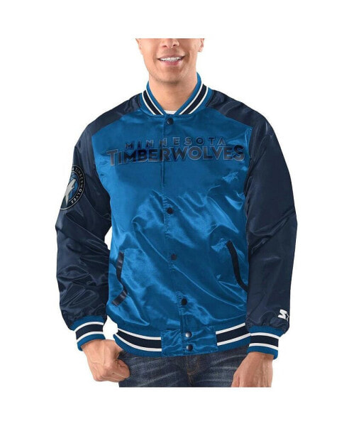 Men's Blue/Navy Minnesota Timberwolves Renegade Satin Full-Snap Varsity Jacket