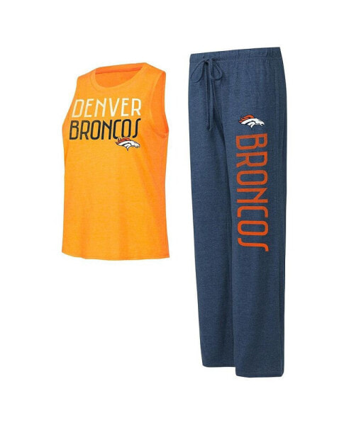 Women's Navy, Orange Distressed Denver Broncos Muscle Tank Top and Pants Lounge Set