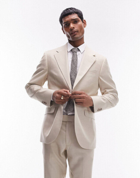 Topman skinny suit jacket in stone