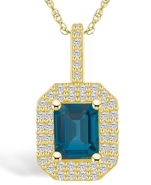 London Blue Topaz (2 Ct. T.W.) and Diamond (1/2 Ct. T.W.) Halo Pendant Necklace in 14K Yellow Gold