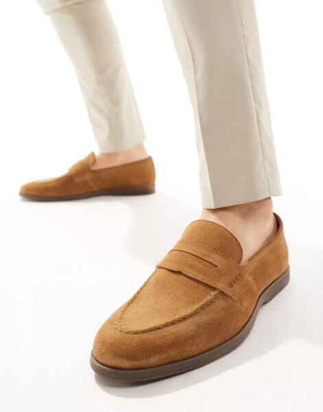 Walk London Angelo Saddle Loafers In Tan Suede