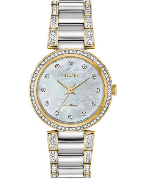 Eco-Drive Women's Silhouette Crystal Two-Tone Stainless Steel Bracelet Watch 28mm