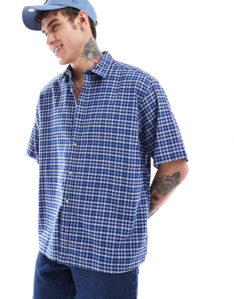 ASOS DESIGN oversized shirt in blue dad check