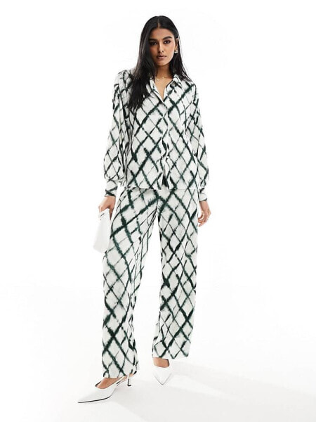 Vero Moda wide leg trouser co-ord in tie dye check