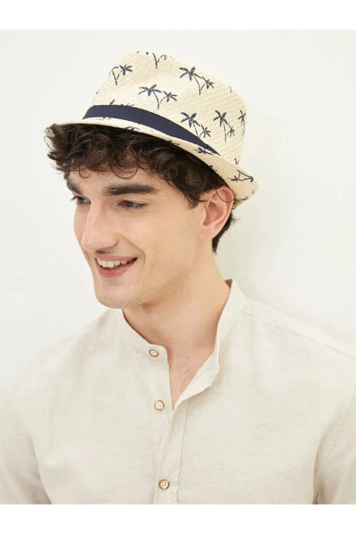 LCW ACCESSORIES Palmiye Desenli Biyeli Erkek Hasır Fötr Şapka Yeni Sezon Epic Store