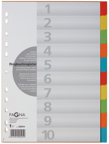 Pagna 32001-20 - Numeric tab index - Cardboard - Multicolor - Portrait - A4 - 225 mm