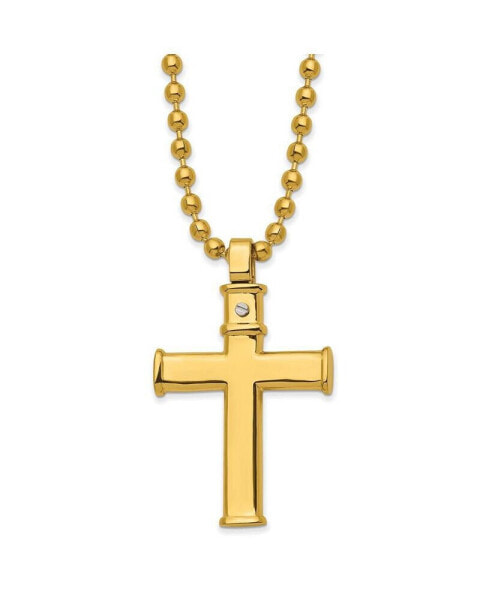 Chisel polished Yellow IP-plated Cross Pendant Ball Chain Necklace