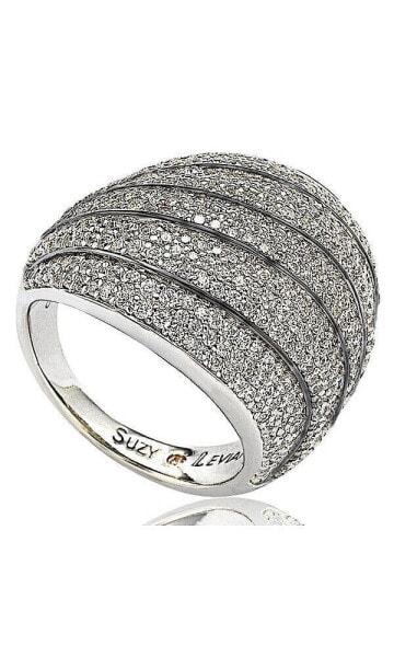 Suzy Levian Sterling Silver Cubic Zirconia Tiered Curved Dome Ring