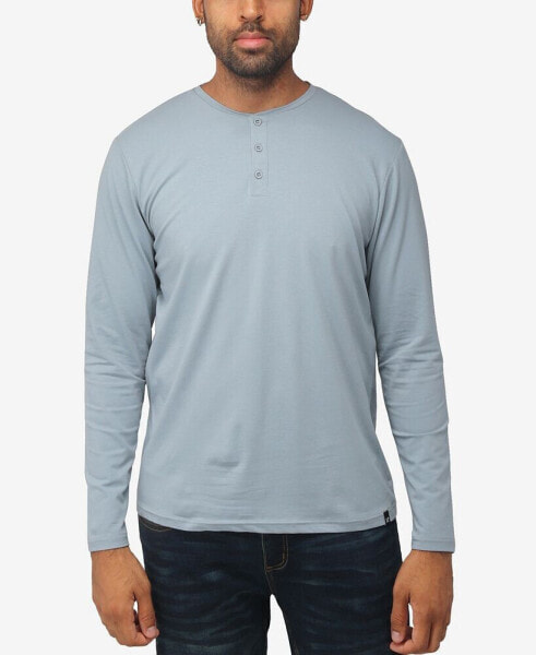 Men's Soft Stretch Henley Neck Long Sleeve T-shirt