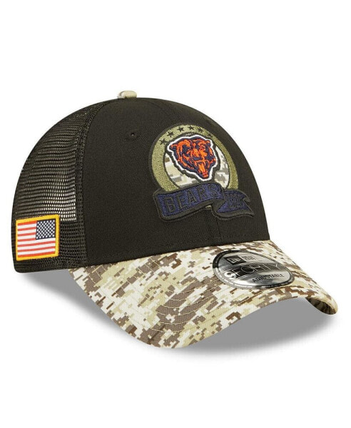 Men's Black, Camo Chicago Bears 2022 Salute To Service 9FORTY Snapback Trucker Hat