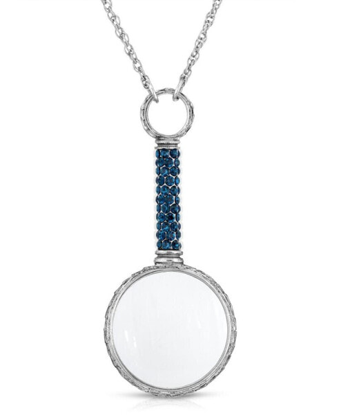 2028 pewter Crystal Magnifying Glass 30" Necklace