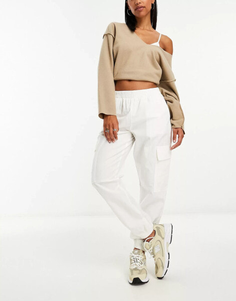 ASOS DESIGN cargo trouser with elasticated cuff in stone