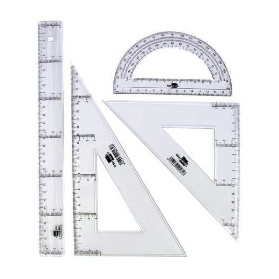 LIDERPAPEL Square and bevel set 25 cm ruler 30 cm and semicircle 15 cm in colorless flask