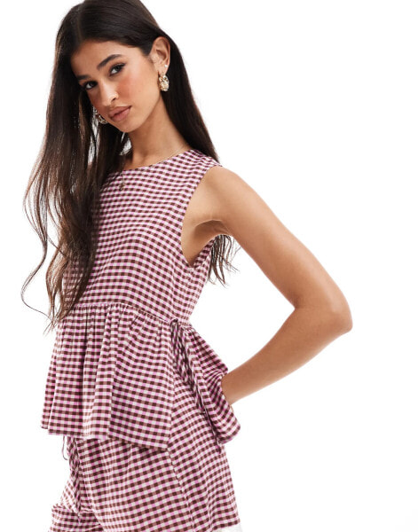 ASOS DESIGN tie side swing top in two tone gingham