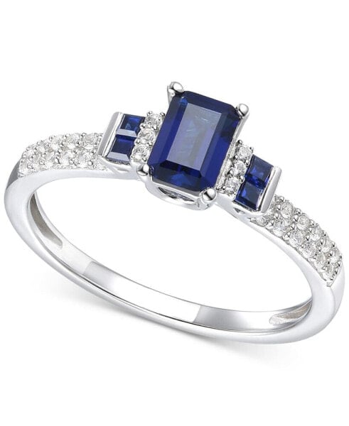 Sapphire (7/8 ct. t.w.) & Diamond (1/6 ct. t.w.) Ring in 14k White Gold (Also in Emerald & Ruby)