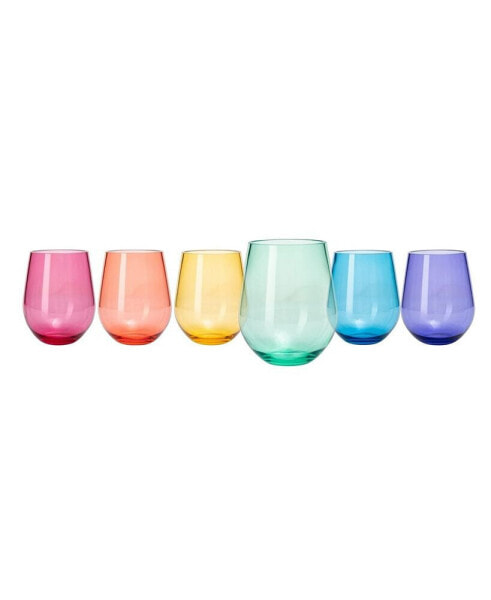 Glass European Style Crystal, Stemless Wine Glasses Set of 6