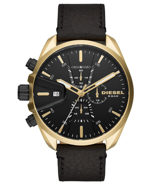 Мужские  часы с черным кожаным ремешком  Mens Chronograph MS9 Black Leather Strap Watch 48mm DZ4516